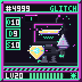 NFT card of a Glitch, Harvester, level 20